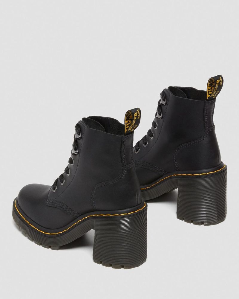 Black Dr Martens Jesy Sendal Leather Lace Up Flared Heel Boots (Sendal) Platforms Boots | SB04-K3YG