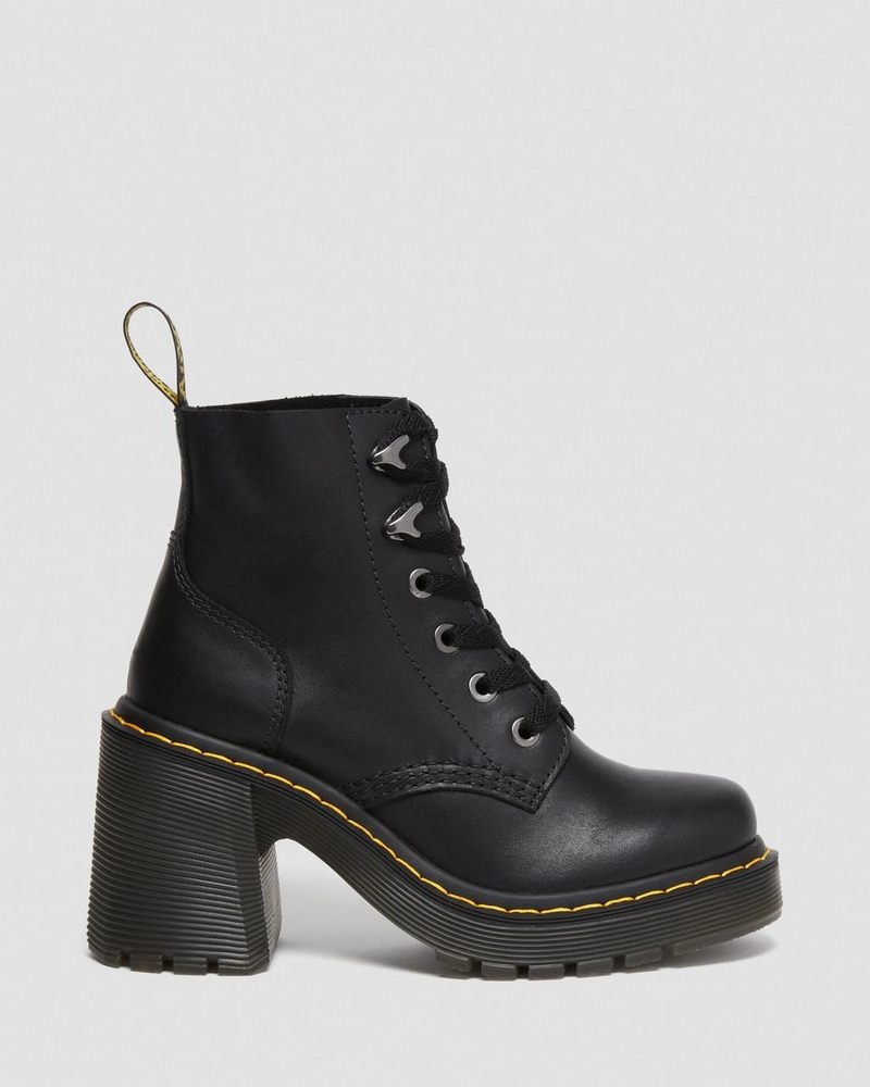 Black Dr Martens Jesy Sendal Leather Lace Up Flared Heel Boots (Sendal) Platforms Boots | SB04-K3YG