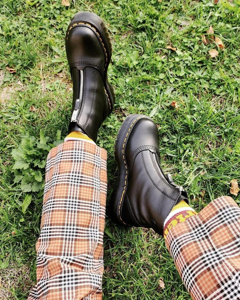 Black Dr Martens Jetta Zipped Sendal Leather Platform Boots (Sendal) Platforms Boots | NS41-X2YH