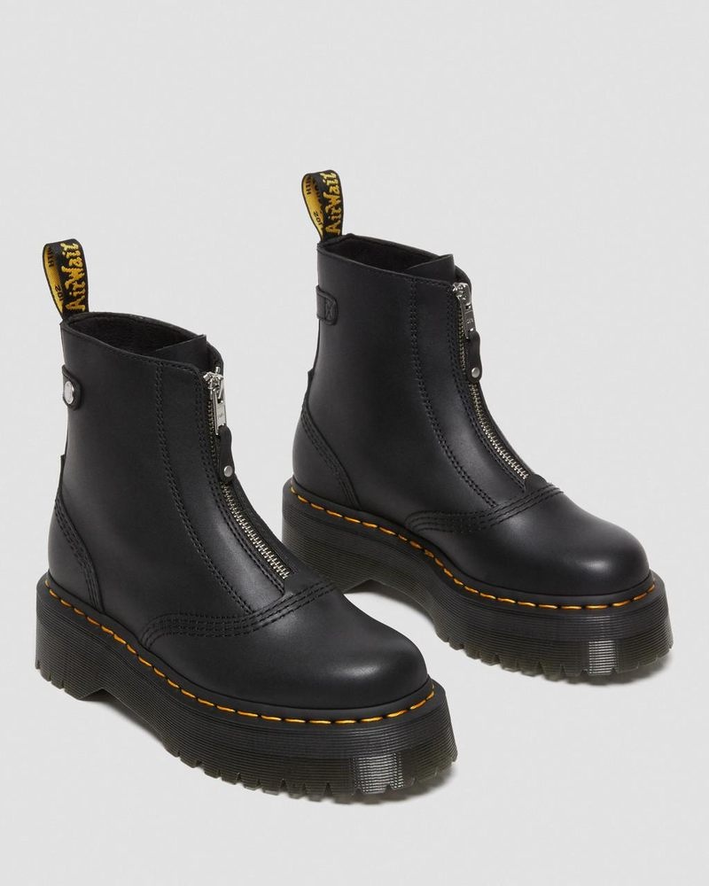 Black Dr Martens Jetta Zipped Sendal Leather Platform Boots (Sendal) Platforms Boots | NS41-X2YH