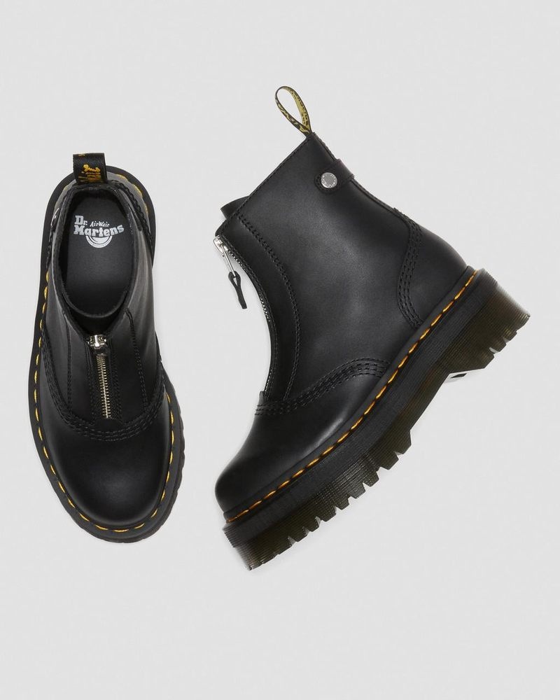 Black Dr Martens Jetta Zipped Sendal Leather Platform Boots (Sendal) Platforms Boots | NS41-X2YH