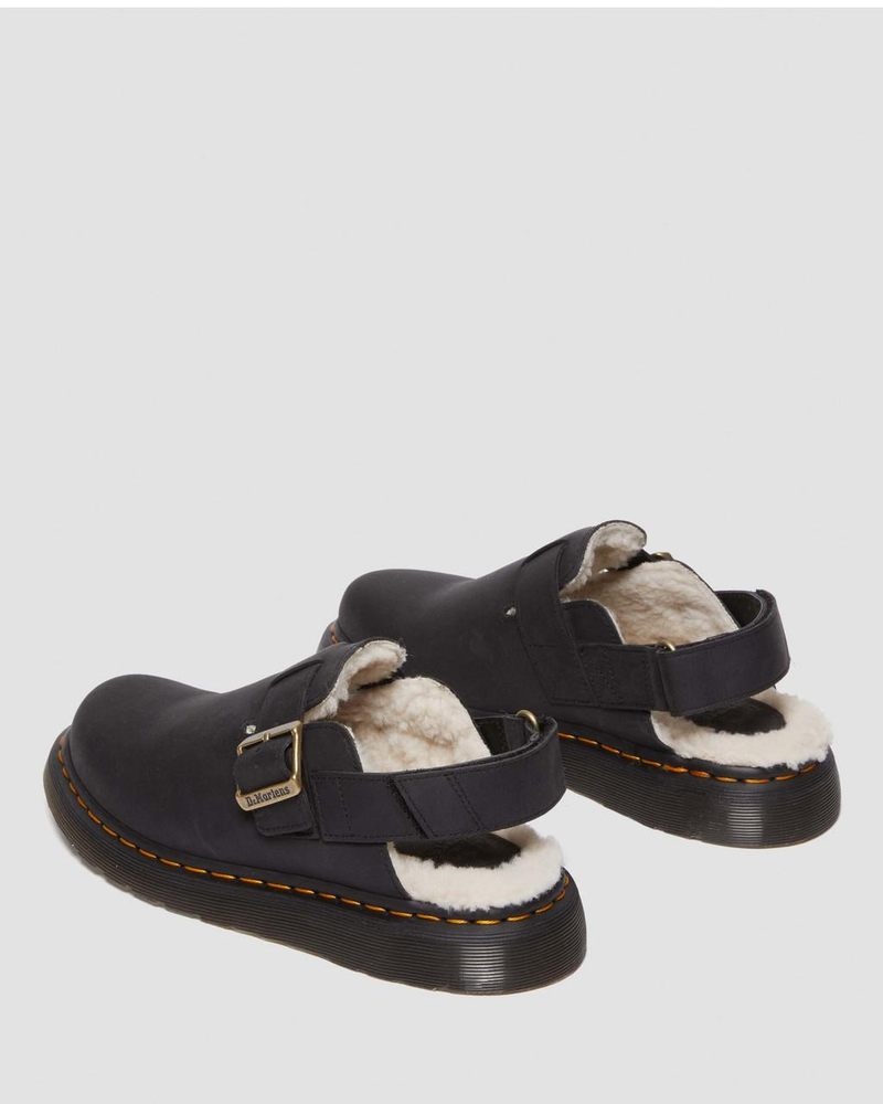 Black Dr Martens Jorge II Faux Fur Lined Slingback Mules (Archive Pull Up) Sandals | SB15-U8JW