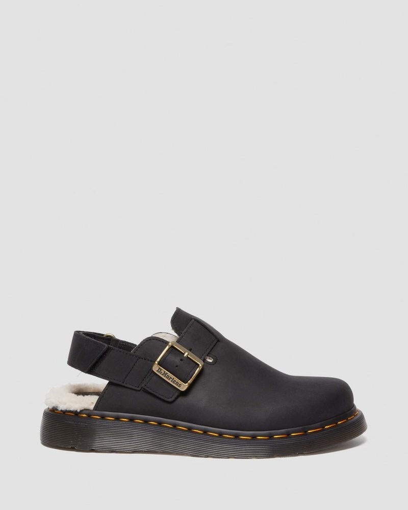 Black Dr Martens Jorge II Faux Fur Lined Slingback Mules (Archive Pull Up) Sandals | SB15-U8JW