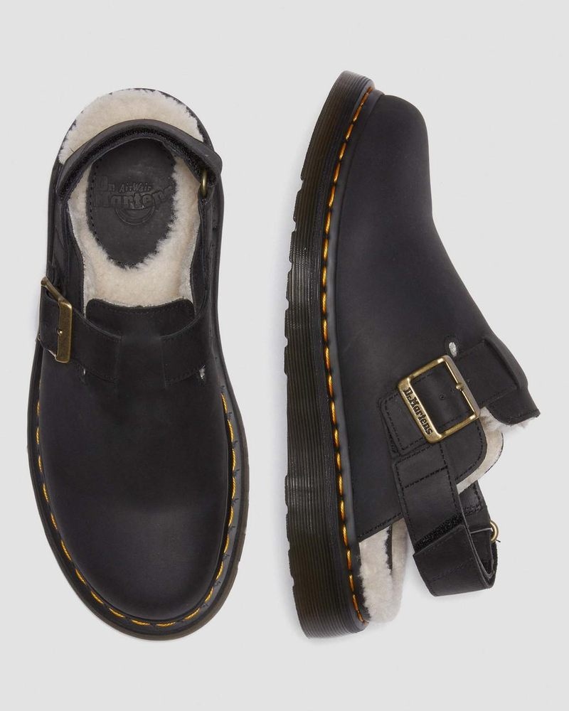 Black Dr Martens Jorge II Faux Fur Lined Slingback Mules (Archive Pull Up) Sandals | SB15-U8JW