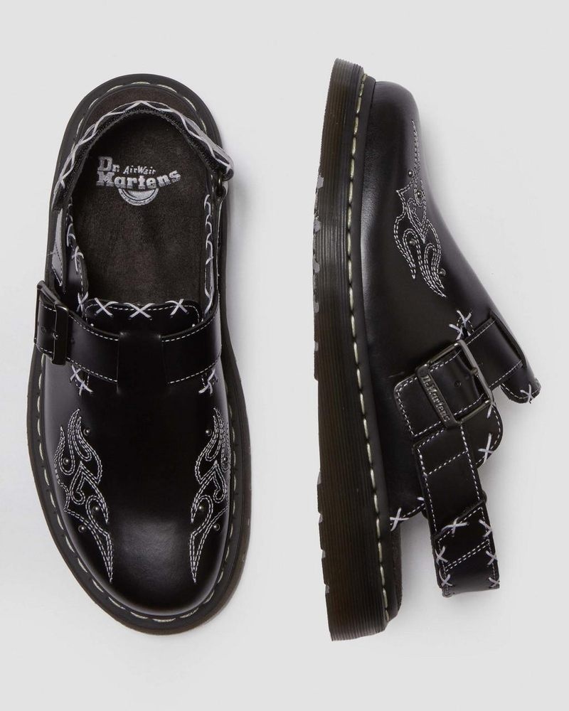 Black Dr Martens Jorge II Gothic Americana Leather Slingback Mules (Atlas) Sandals | ZN59-E3HL