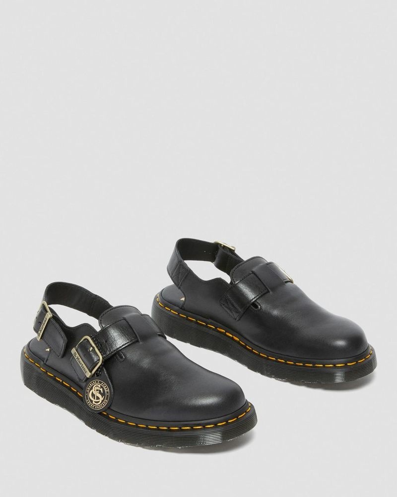 Black Dr Martens Jorge Made in England Leather Slingback Mules Sandals | FP66-W0BV