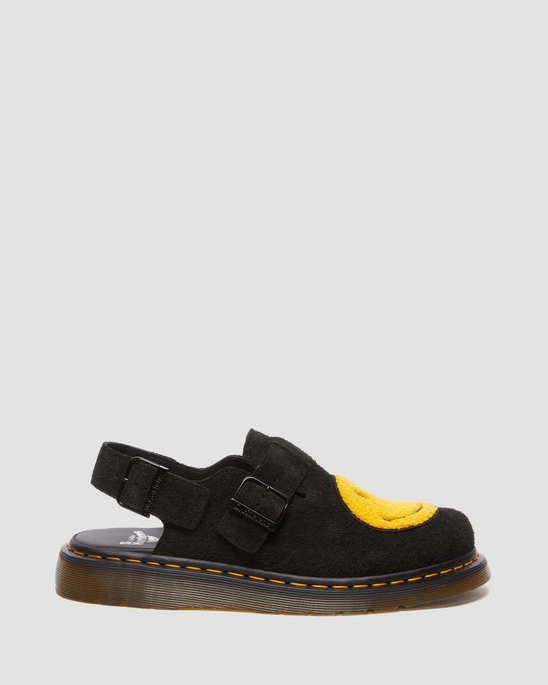 Black Dr Martens Jorge Smiley Napped Suede Slingback Mules (Long Napped Suede) Sandals | GN08-S5IC