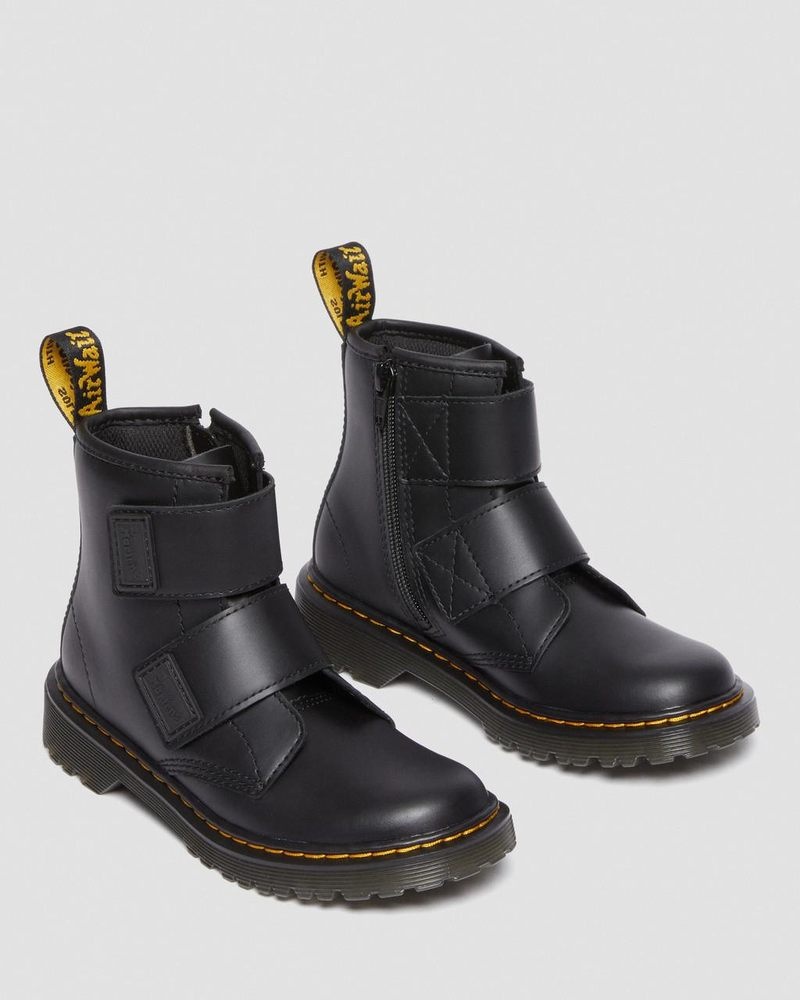 Black Dr Martens Junior 1460 Double Strap Leather Boots (Romario) Shoes | CC37-C1UM