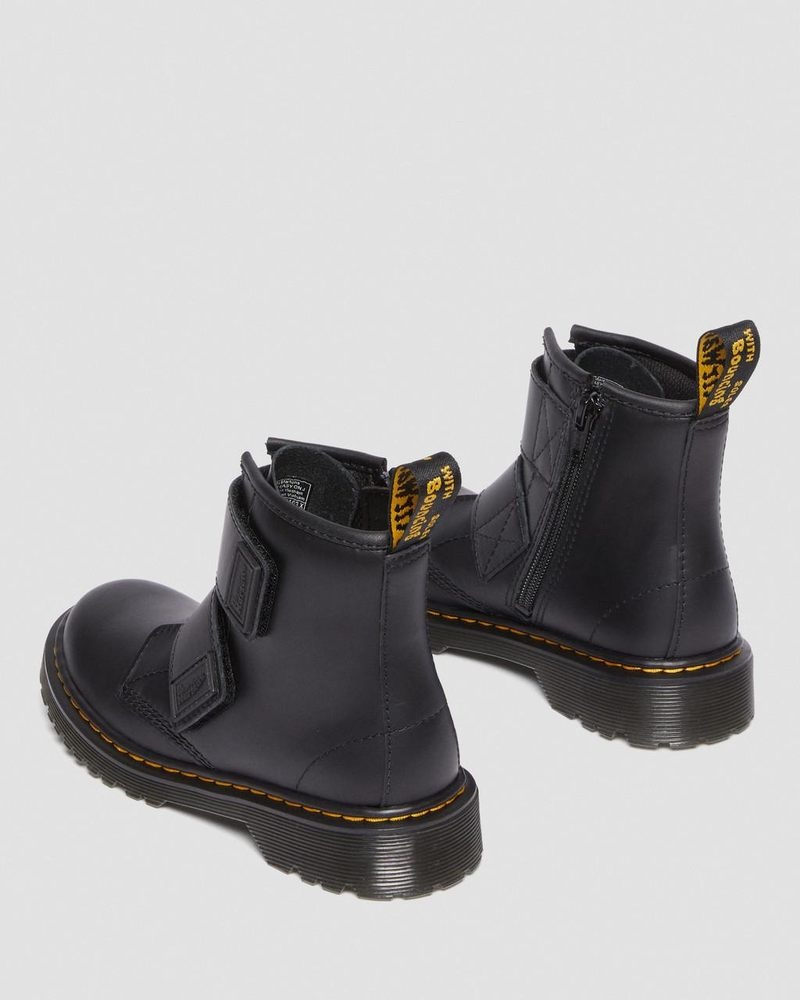 Black Dr Martens Junior 1460 Double Strap Leather Boots (Romario) Shoes | CC37-C1UM