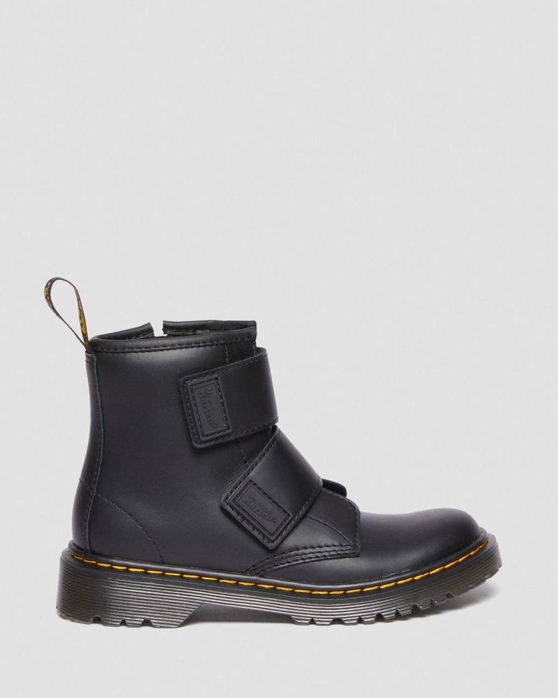 Black Dr Martens Junior 1460 Double Strap Leather Boots (Romario) Shoes | CC37-C1UM