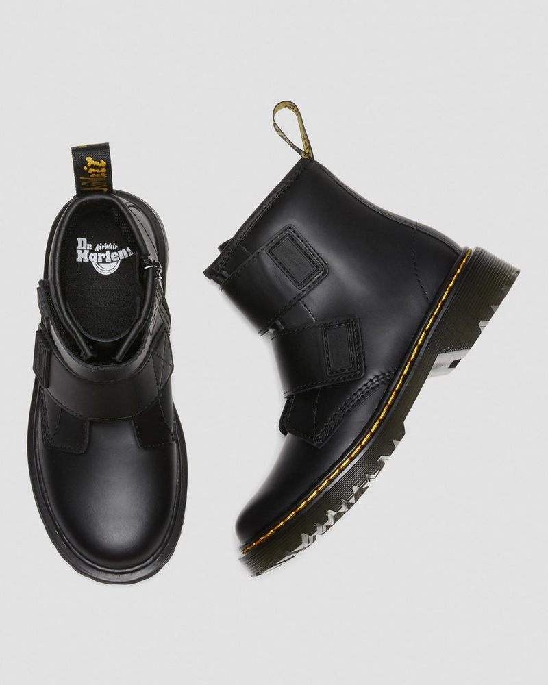 Black Dr Martens Junior 1460 Double Strap Leather Boots (Romario) Shoes | CC37-C1UM