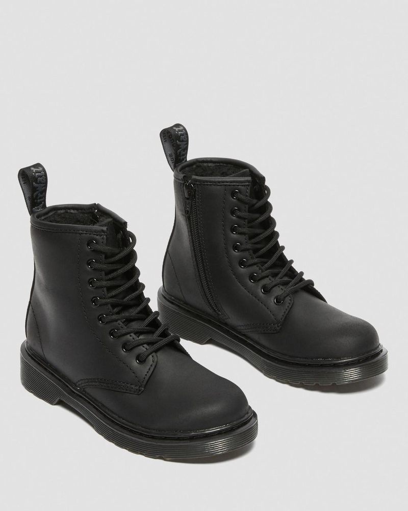 Black Dr Martens Junior 1460 Faux Fur Lined Boots (Republic Waterproof) Boots | WY87-K1IH