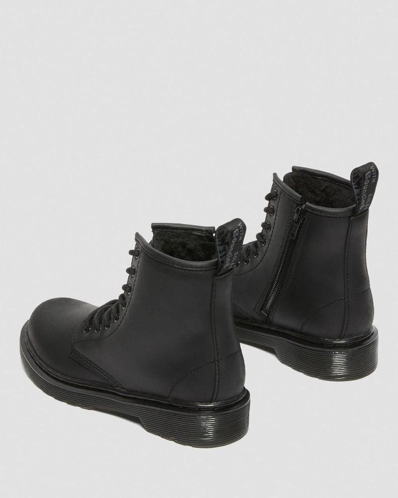 Black Dr Martens Junior 1460 Faux Fur Lined Boots (Republic Waterproof) Boots | WY87-K1IH