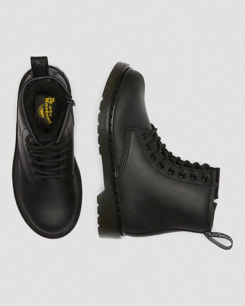 Black Dr Martens Junior 1460 Faux Fur Lined Boots (Republic Waterproof) Boots | WY87-K1IH