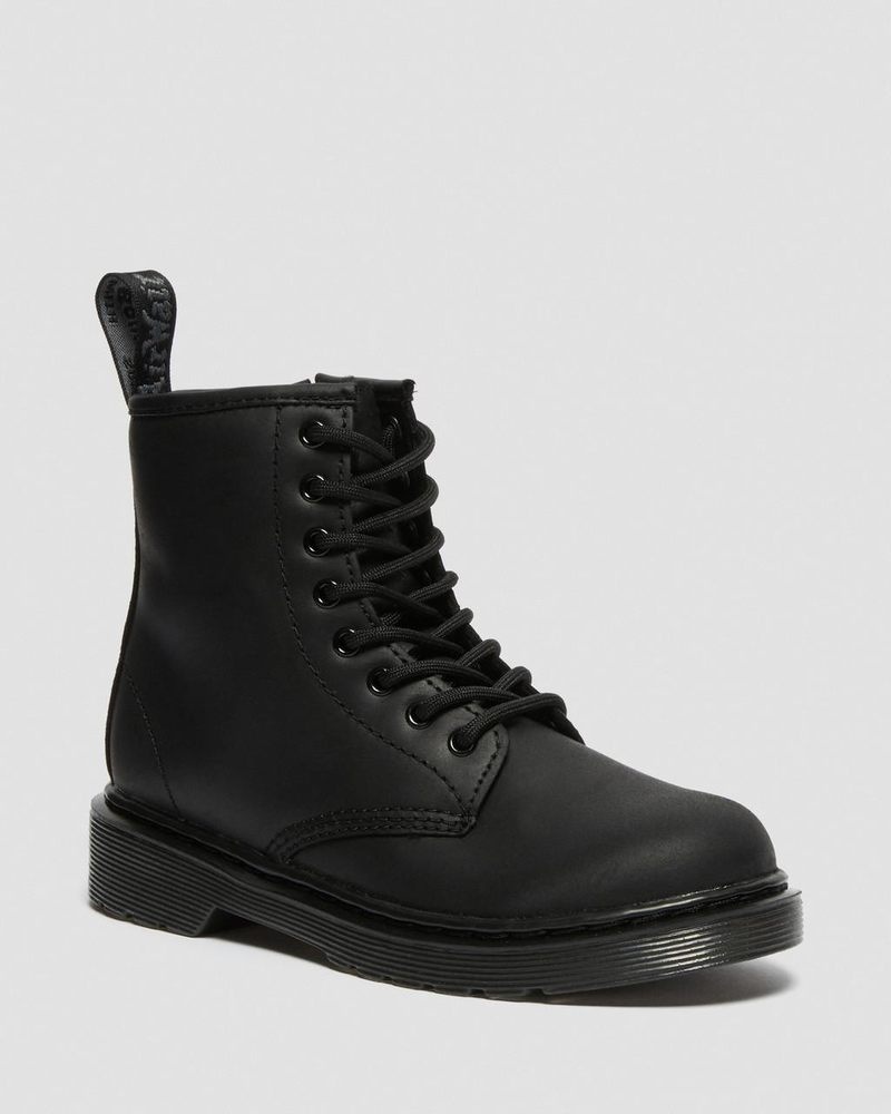 Black Dr Martens Junior 1460 Faux Fur Lined Boots (Republic Waterproof) Boots | WY87-K1IH