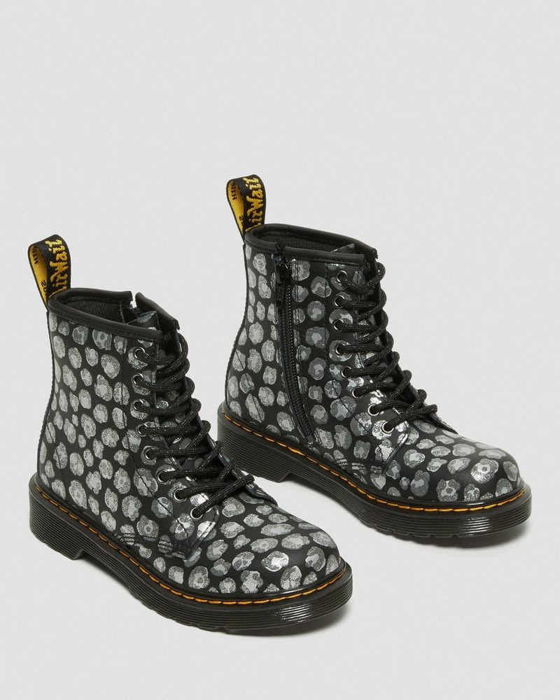 Black Dr Martens Junior 1460 Leopard Hydro Leather Lace Up Boots (Loud Leopard K Hydro) Boots | DP43-Z2KM