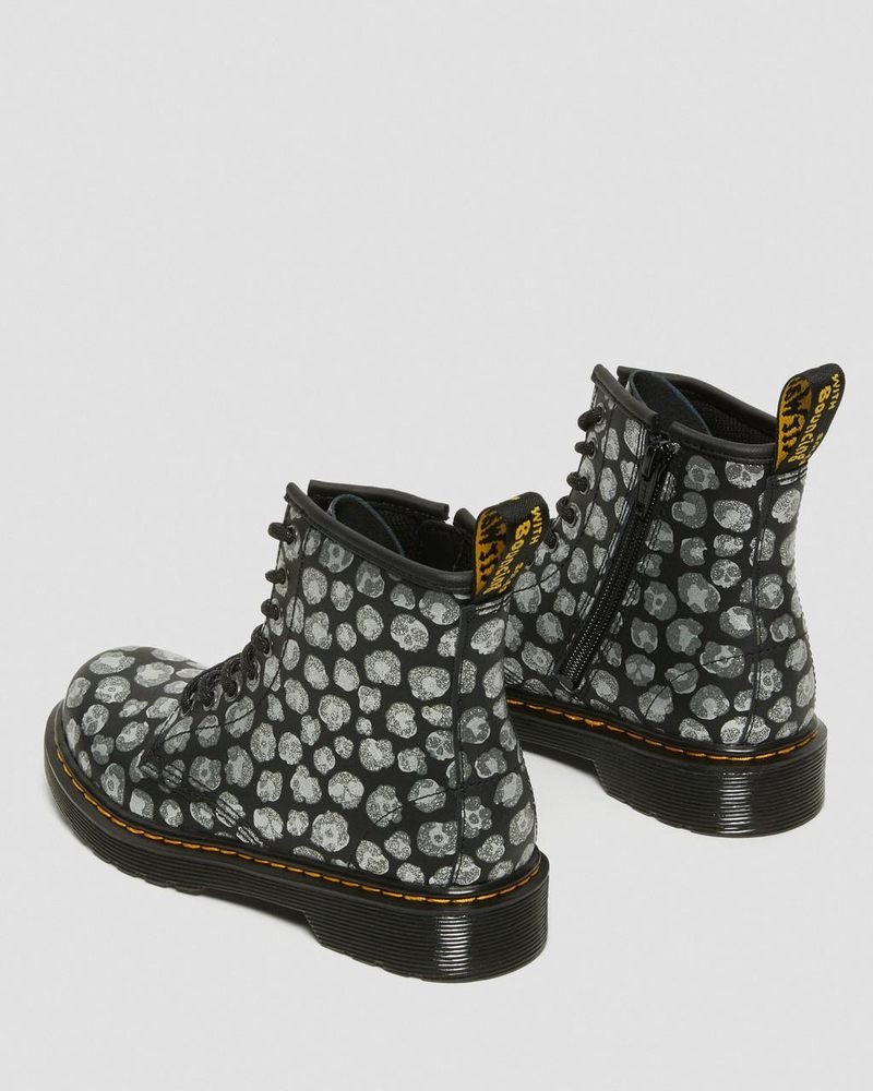 Black Dr Martens Junior 1460 Leopard Hydro Leather Lace Up Boots (Loud Leopard K Hydro) Boots | DP43-Z2KM