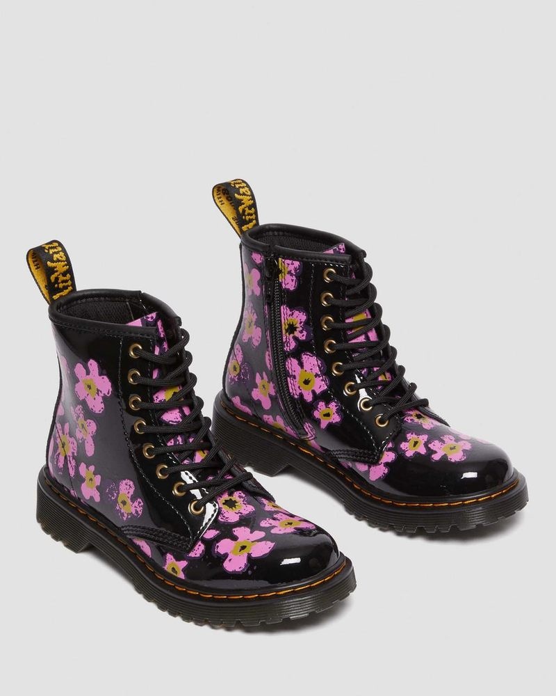 Black Dr Martens Junior 1460 Pansy Patent Leather Lace Up Boots (T Lamper) Boots | NU21-A0SL