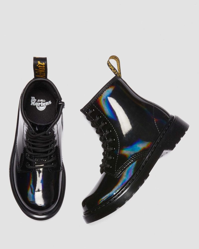 Black Dr Martens Junior 1460 Rainbow Patent Leather Lace Up Boots (Rainbow Patent) Boots | LT21-U5IR