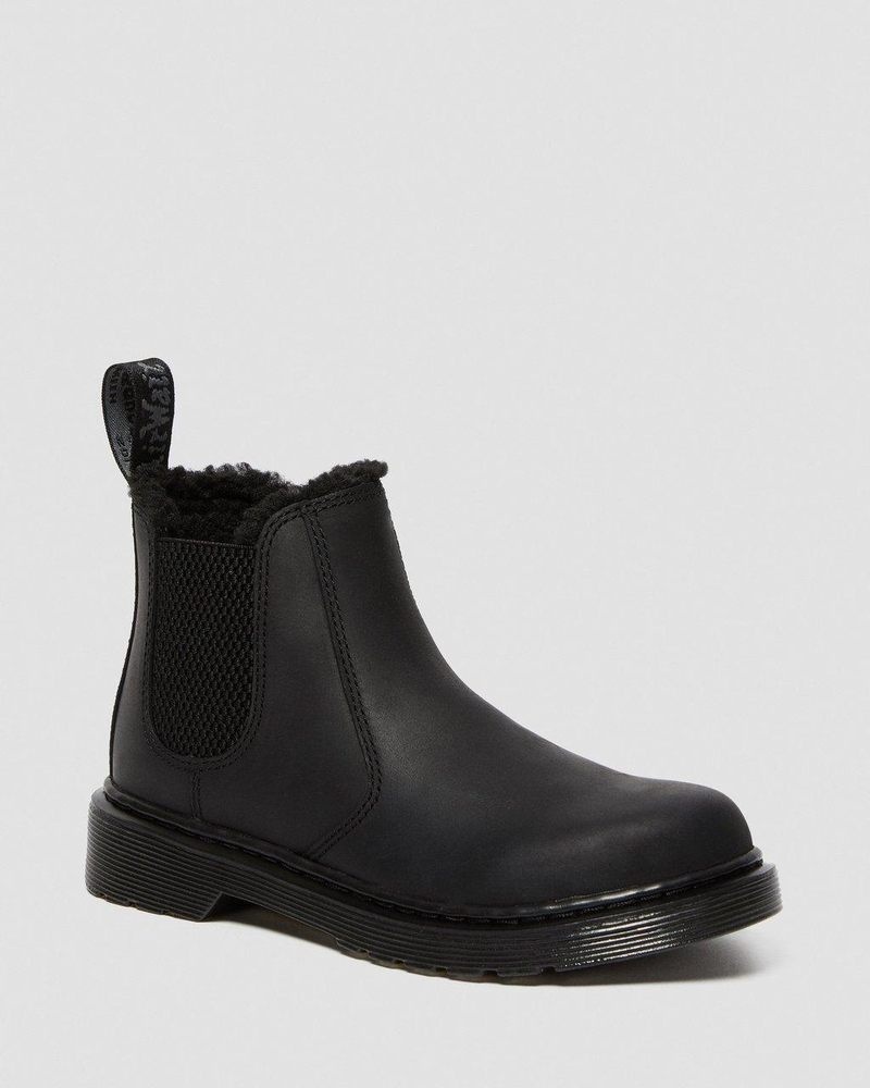 Black Dr Martens Junior 2976 Leonore Faux Fur Lined Chelsea Boots (Republic Waterproof) Boots | YO85-S4HV