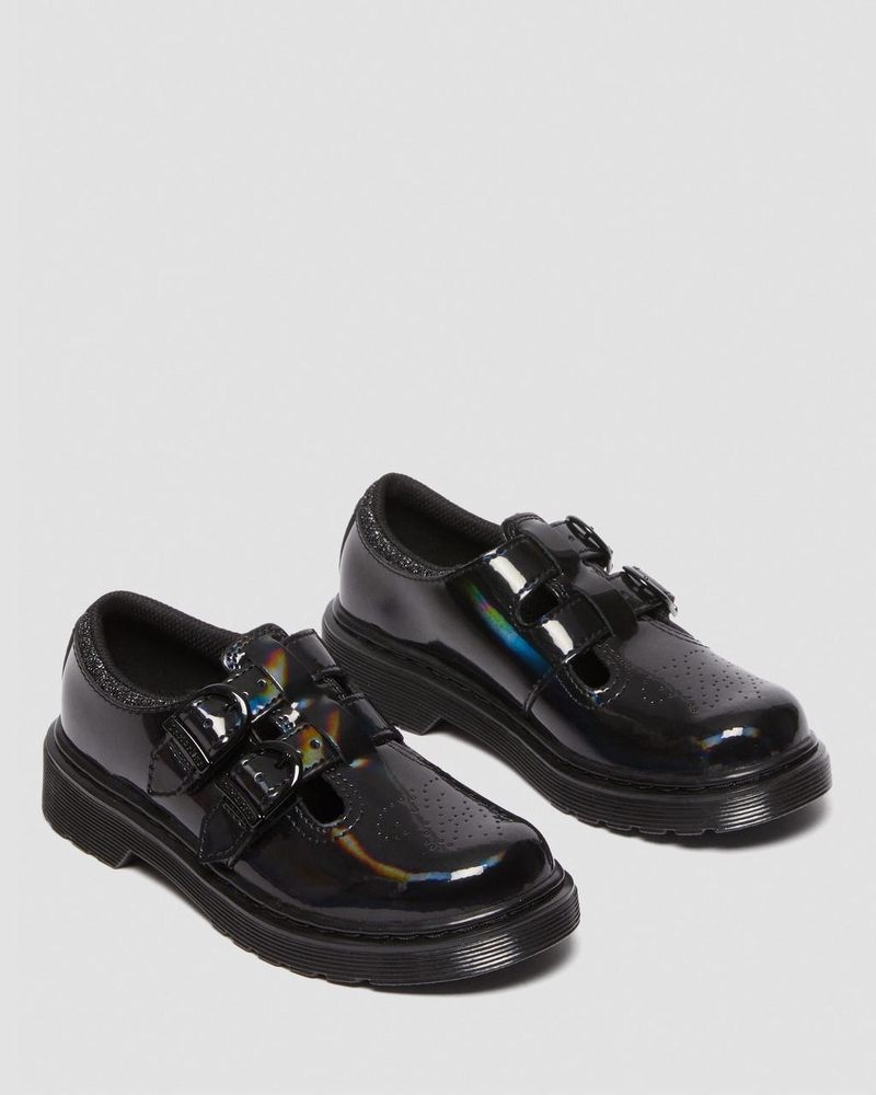 Black Dr Martens Junior 8065 Rainbow Patent Leather Mary Jane Shoes (Rainbow Patent) Shoes | FN00-B8PE