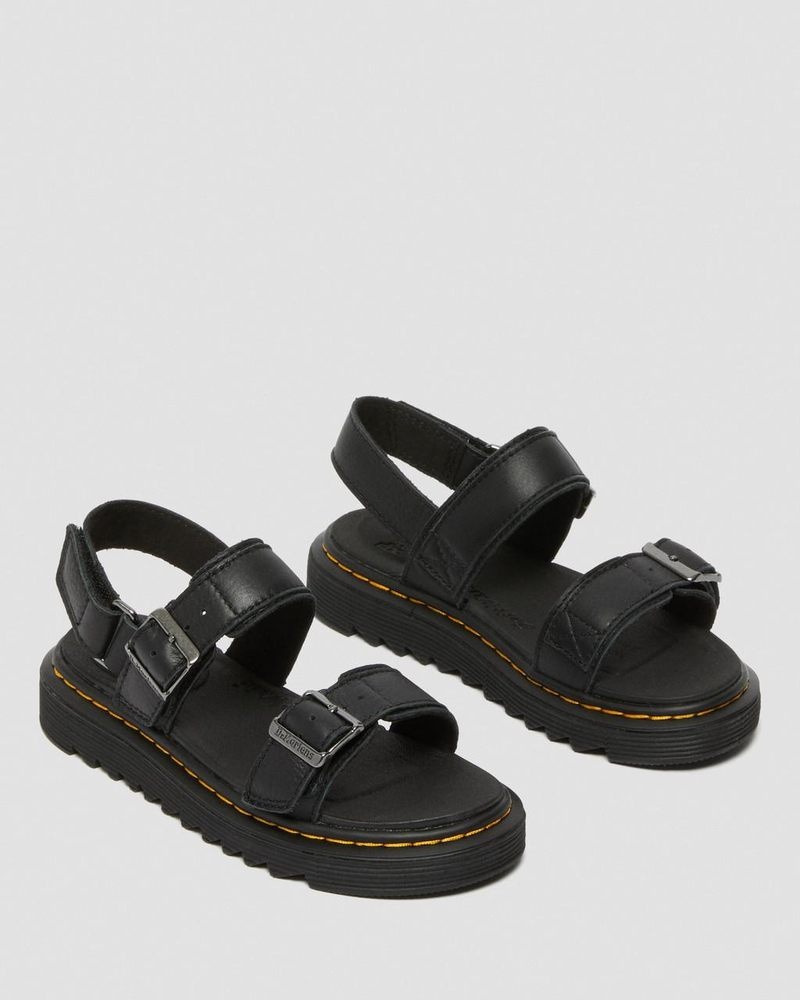 Black Dr Martens Junior Kyle Leather Sandals Shoes | RC76-X3EJ