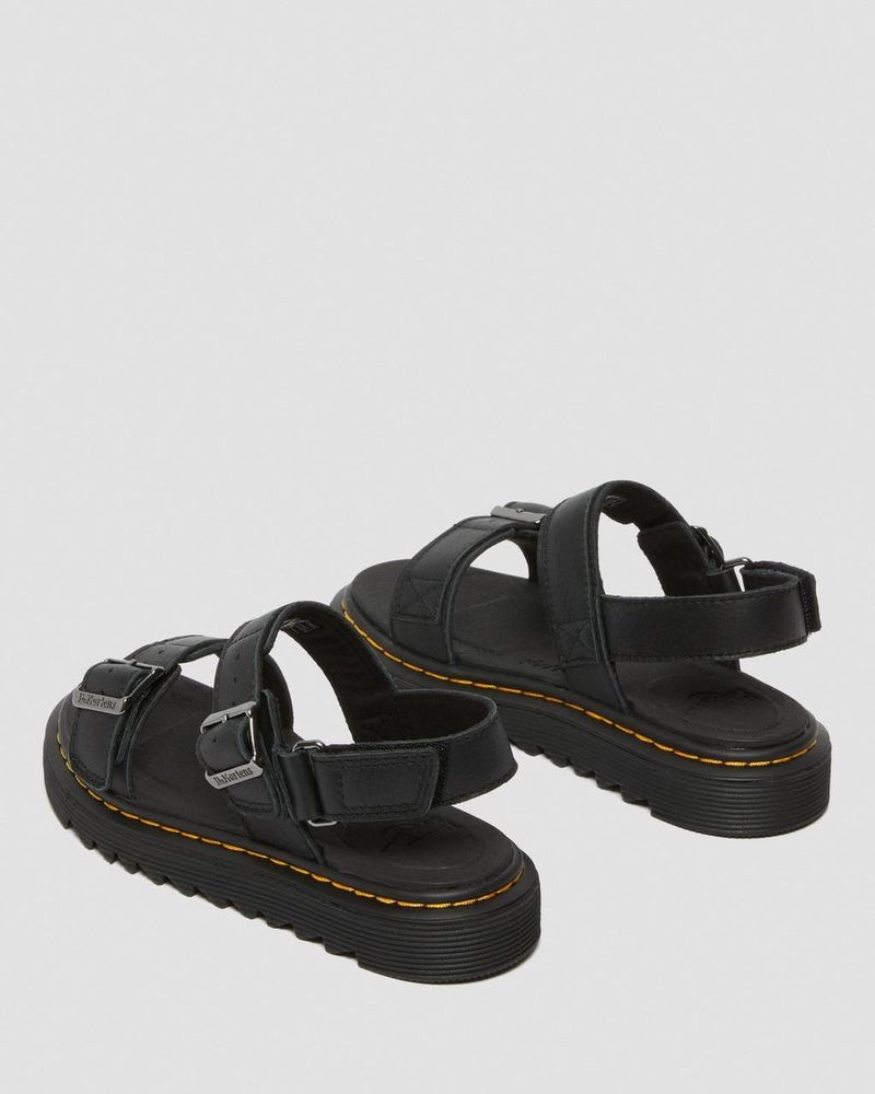 Black Dr Martens Junior Kyle Leather Sandals Shoes | RC76-X3EJ