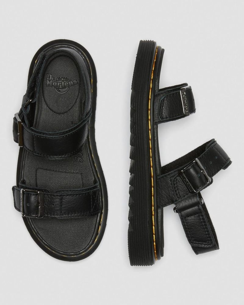 Black Dr Martens Junior Kyle Leather Sandals Shoes | RC76-X3EJ