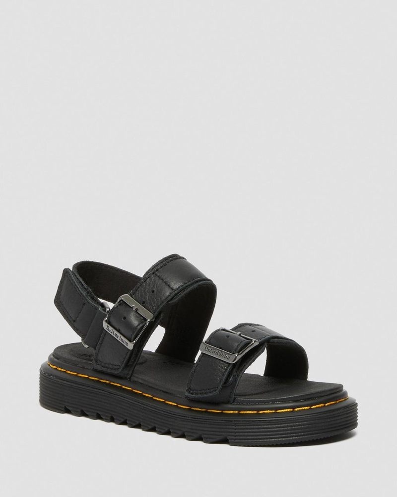 Black Dr Martens Junior Kyle Leather Sandals Shoes | RC76-X3EJ