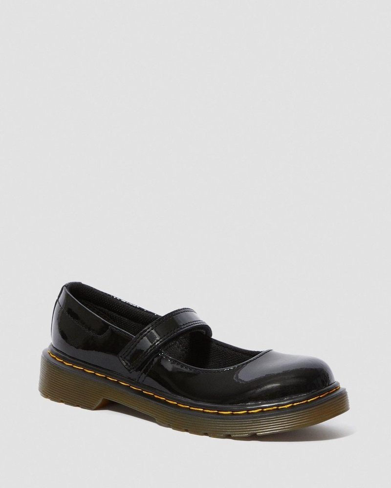 Black Dr Martens Junior Maccy Patent Leather Mary Jane Shoes (Patent Leather) Shoes | AX86-M6RJ