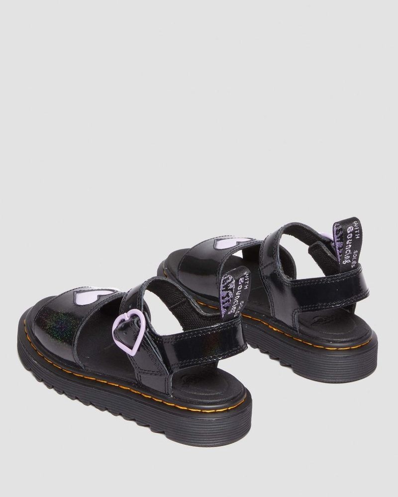 Black Dr Martens Junior Marlowe Shimmer Heart Strap Sandals (Galaxy Shimmer) Sandals | PX86-E6SK