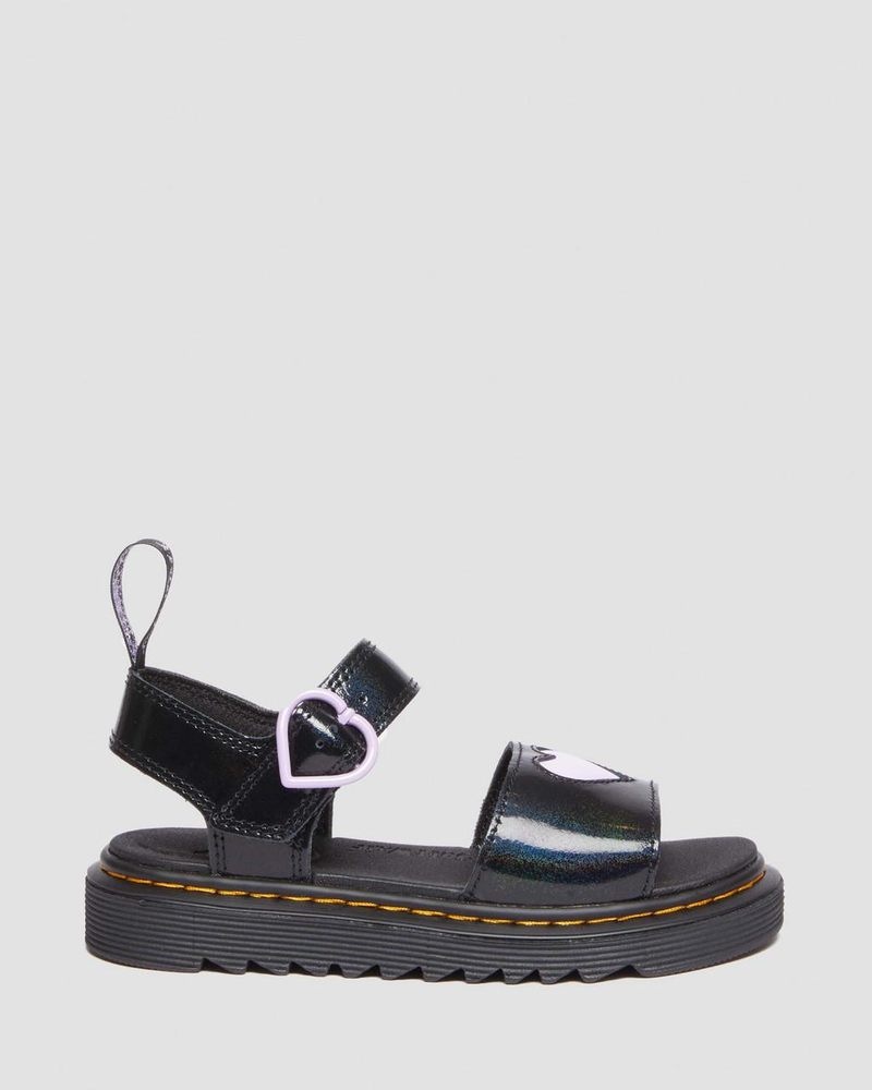 Black Dr Martens Junior Marlowe Shimmer Heart Strap Sandals (Galaxy Shimmer) Sandals | PX86-E6SK