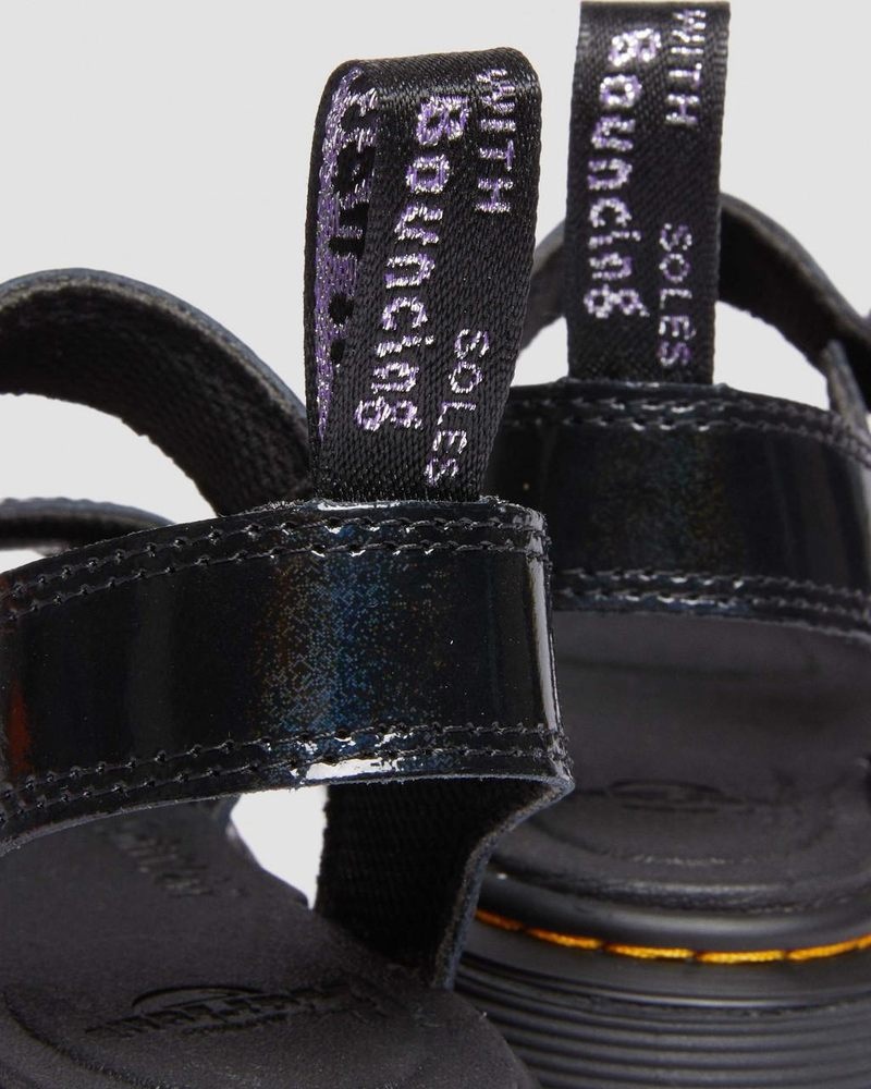 Black Dr Martens Junior Marlowe Shimmer Heart Strap Sandals (Galaxy Shimmer) Sandals | PX86-E6SK