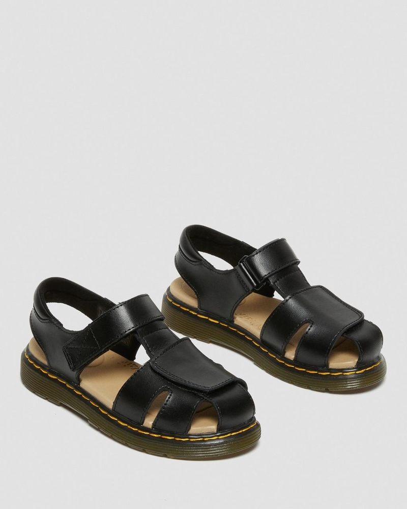 Black Dr Martens Junior Moby II Leather Velcro Sandals (T Lamper) Sandals | UR67-W8HK