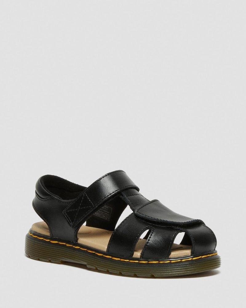 Black Dr Martens Junior Moby II Leather Velcro Sandals (T Lamper) Sandals | UR67-W8HK