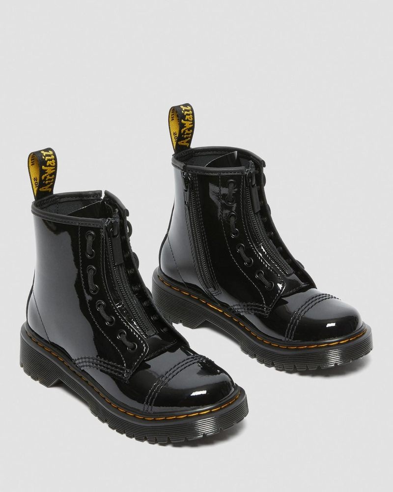 Black Dr Martens Junior Sinclair Bex Patent Leather Boots (Patent Leather) Boots | AW71-Z6TO