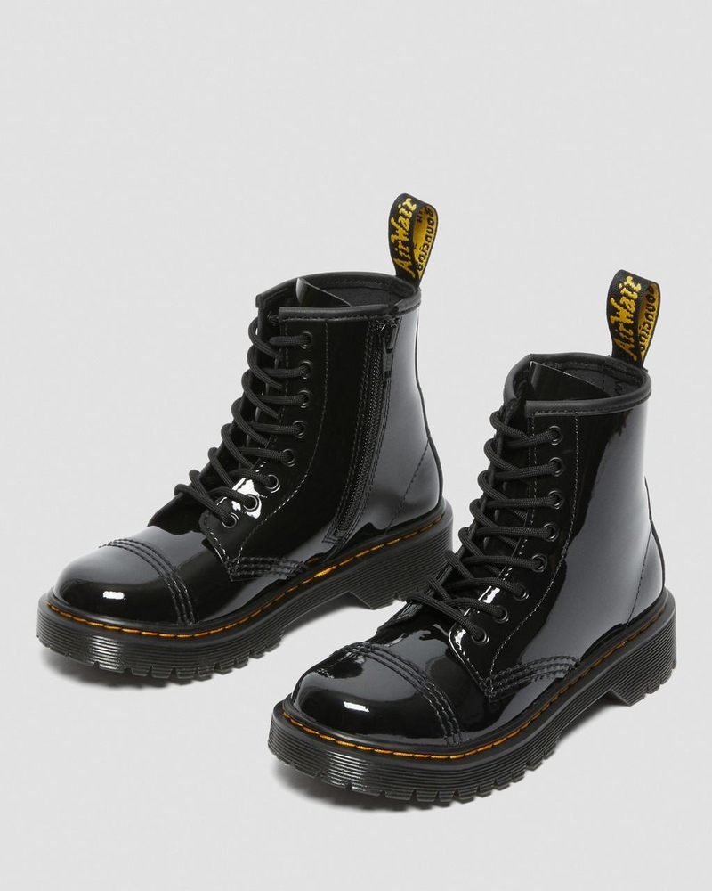 Black Dr Martens Junior Sinclair Bex Patent Leather Boots (Patent Leather) Boots | AW71-Z6TO