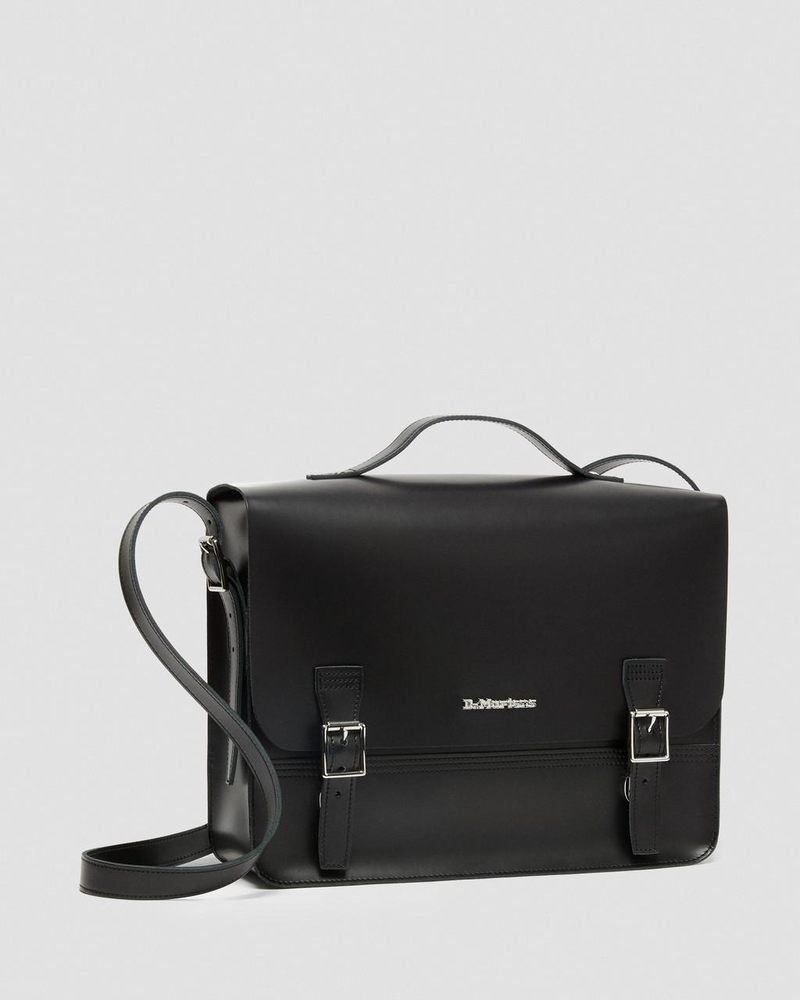 Black Dr Martens Leather Box Crossbody Messenger Bag (Kiev+ Smooth) Bags & Backpacks | PH55-J0PN