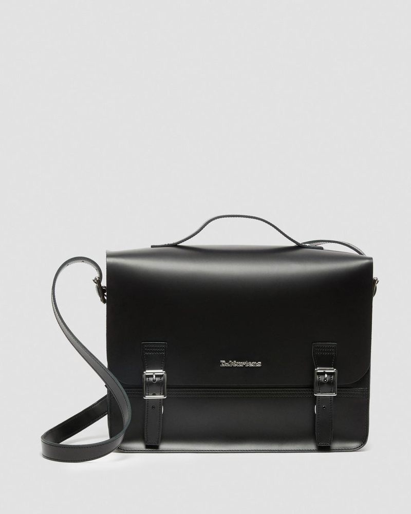 Black Dr Martens Leather Box Crossbody Messenger Bag (Kiev+ Smooth) Bags & Backpacks | PH55-J0PN