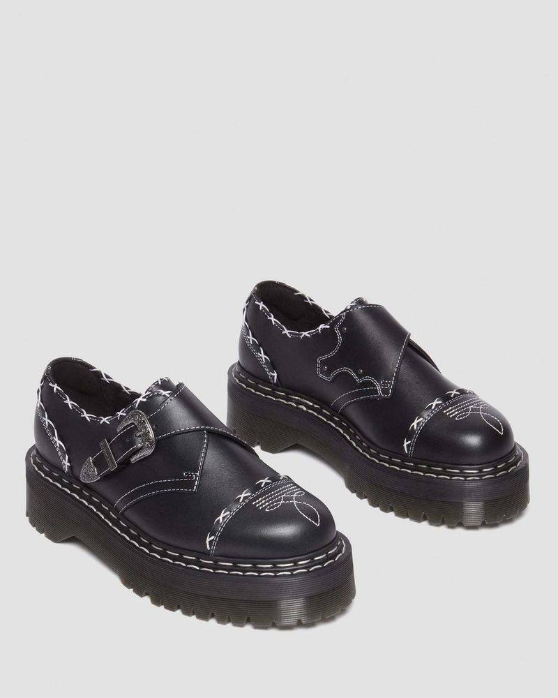 Black Dr Martens Monk Gothic Americana Leather Platform Shoes (Wanama) Platforms | ZM50-B7FO