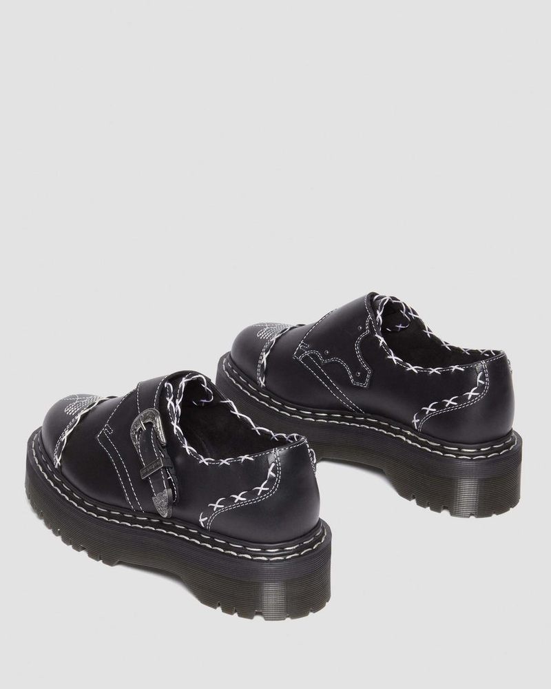 Black Dr Martens Monk Gothic Americana Leather Platform Shoes (Wanama) Platforms | ZM50-B7FO