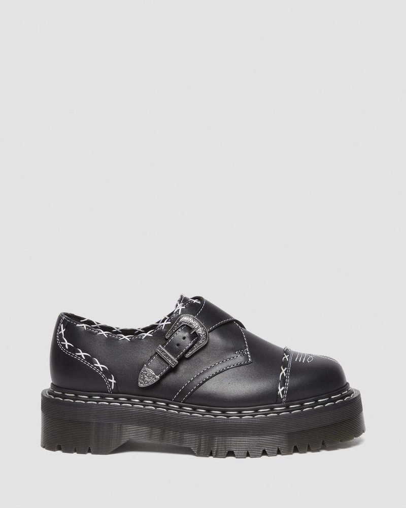 Black Dr Martens Monk Gothic Americana Leather Platform Shoes (Wanama) Platforms | ZM50-B7FO