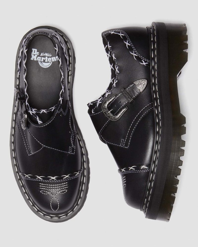 Black Dr Martens Monk Gothic Americana Leather Platform Shoes (Wanama) Platforms | ZM50-B7FO