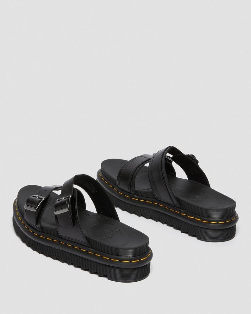 Black Dr Martens Myles Brando Leather Buckle Slide Sandals (Brando) Platforms Sandals | YX61-J7IC