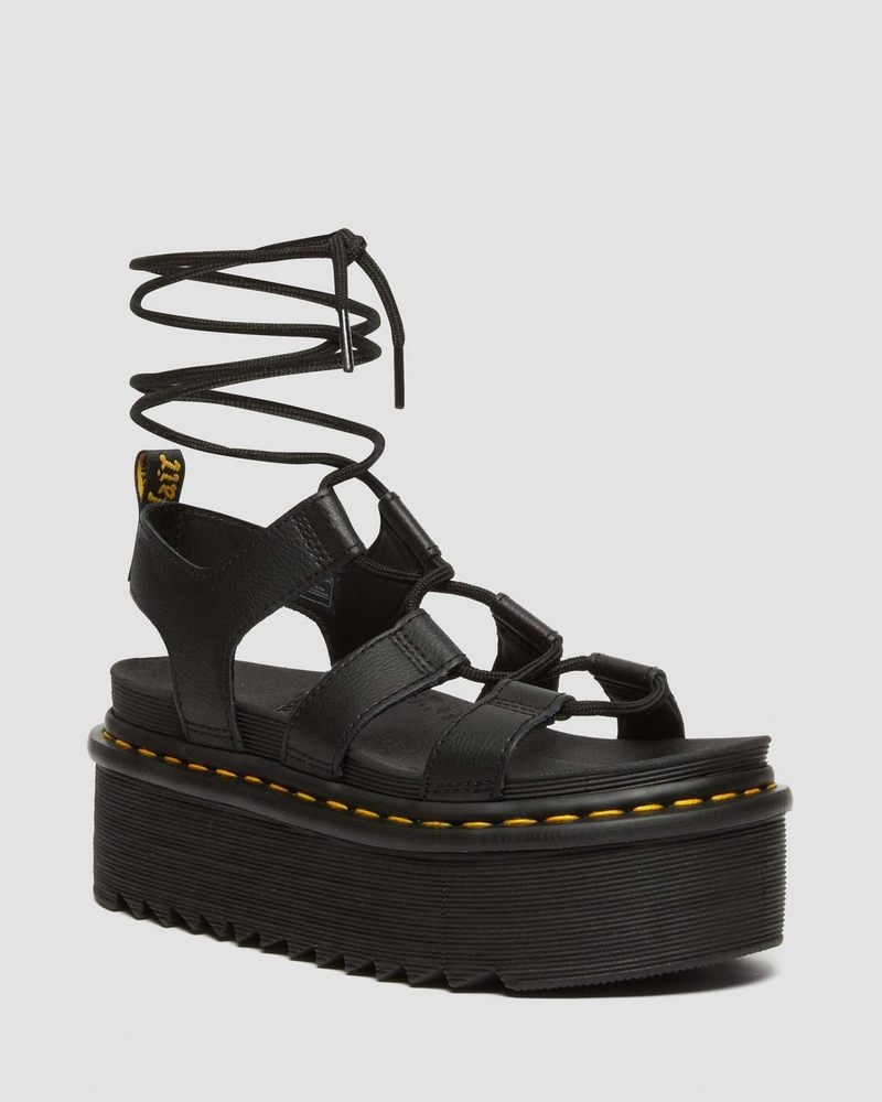 Black Dr Martens Nartilla Athena Leather Gladiator Platform Sandals (Athena) Platforms Sandals | XO27-P4SP