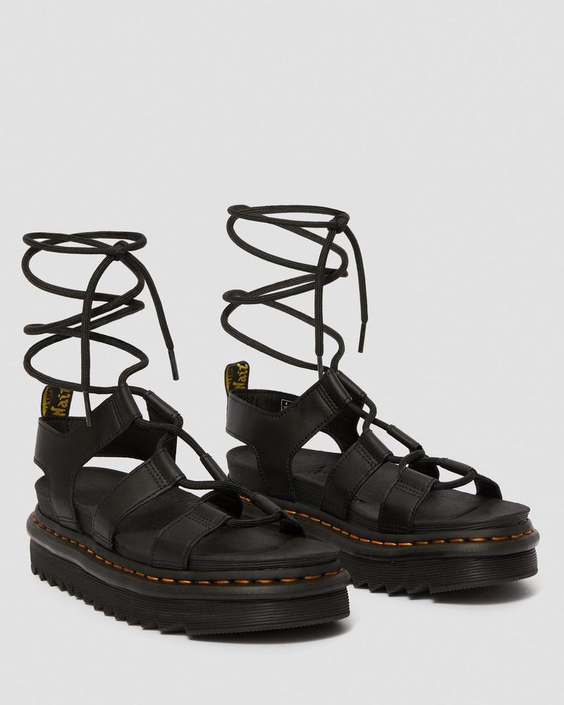 Black Dr Martens Nartilla - Leather Gladiator Sandals (Hydro Leather) Platforms Sandals | GQ71-H5CK