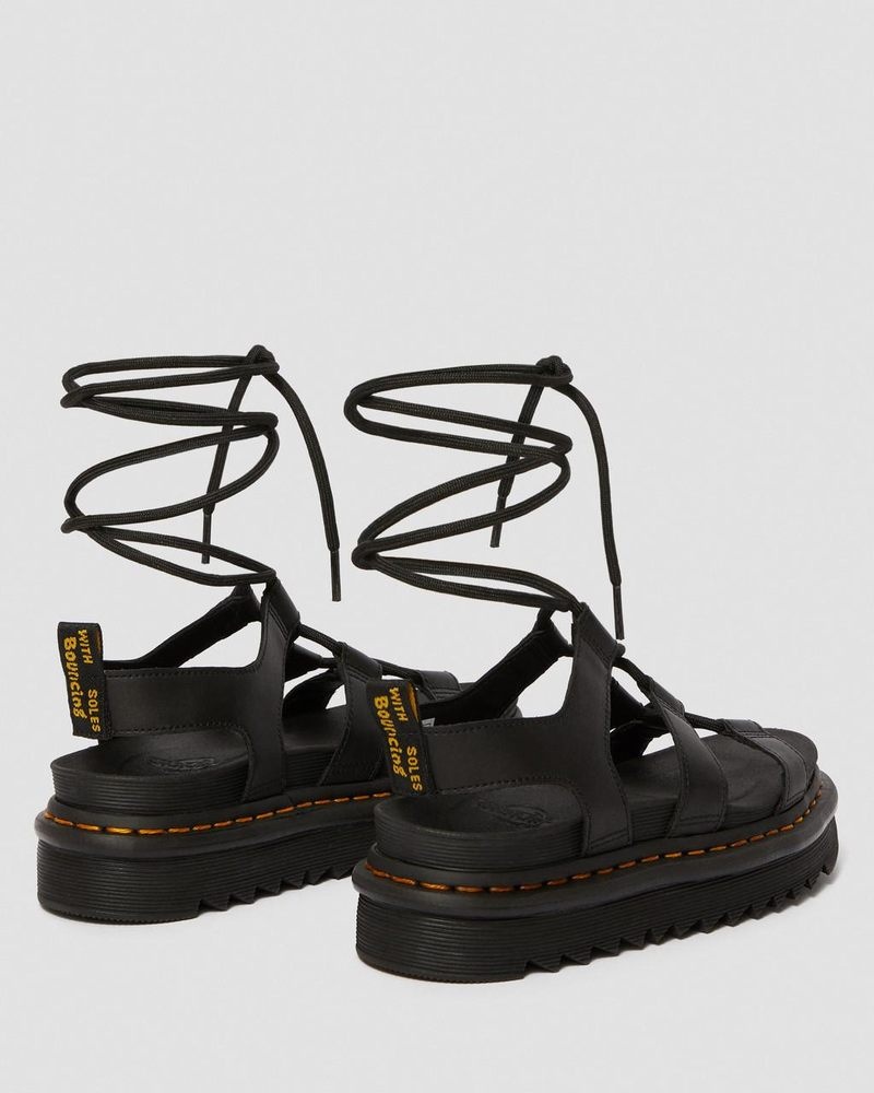 Black Dr Martens Nartilla - Leather Gladiator Sandals (Hydro Leather) Platforms Sandals | GQ71-H5CK