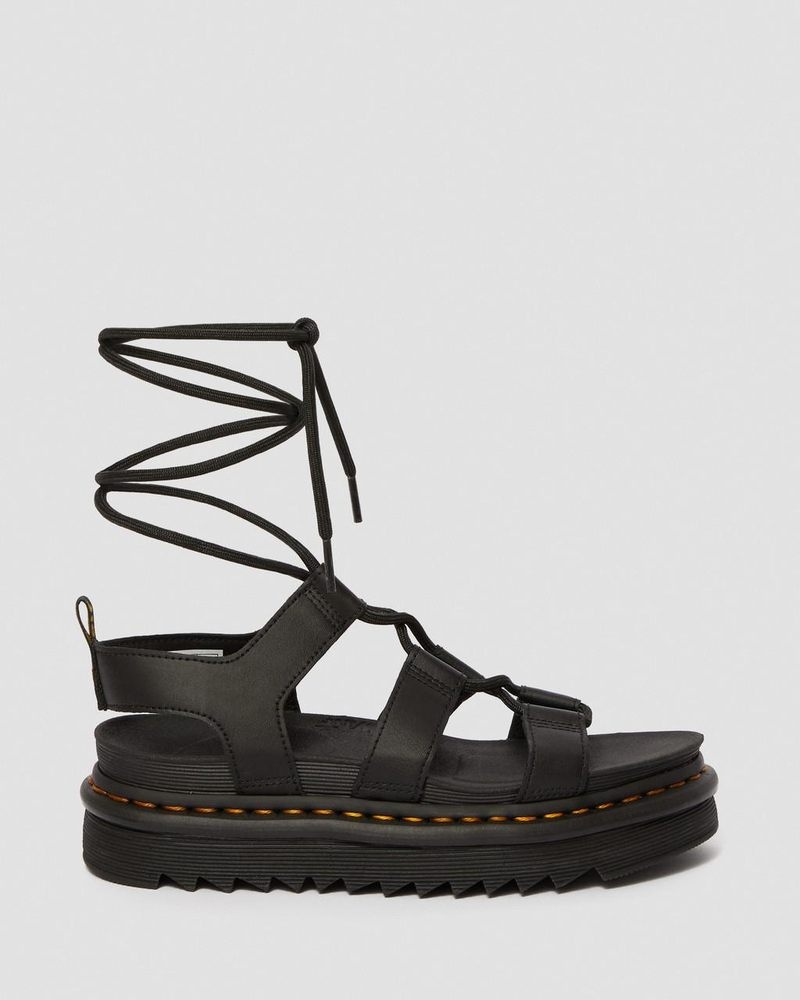 Black Dr Martens Nartilla - Leather Gladiator Sandals (Hydro Leather) Platforms Sandals | GQ71-H5CK