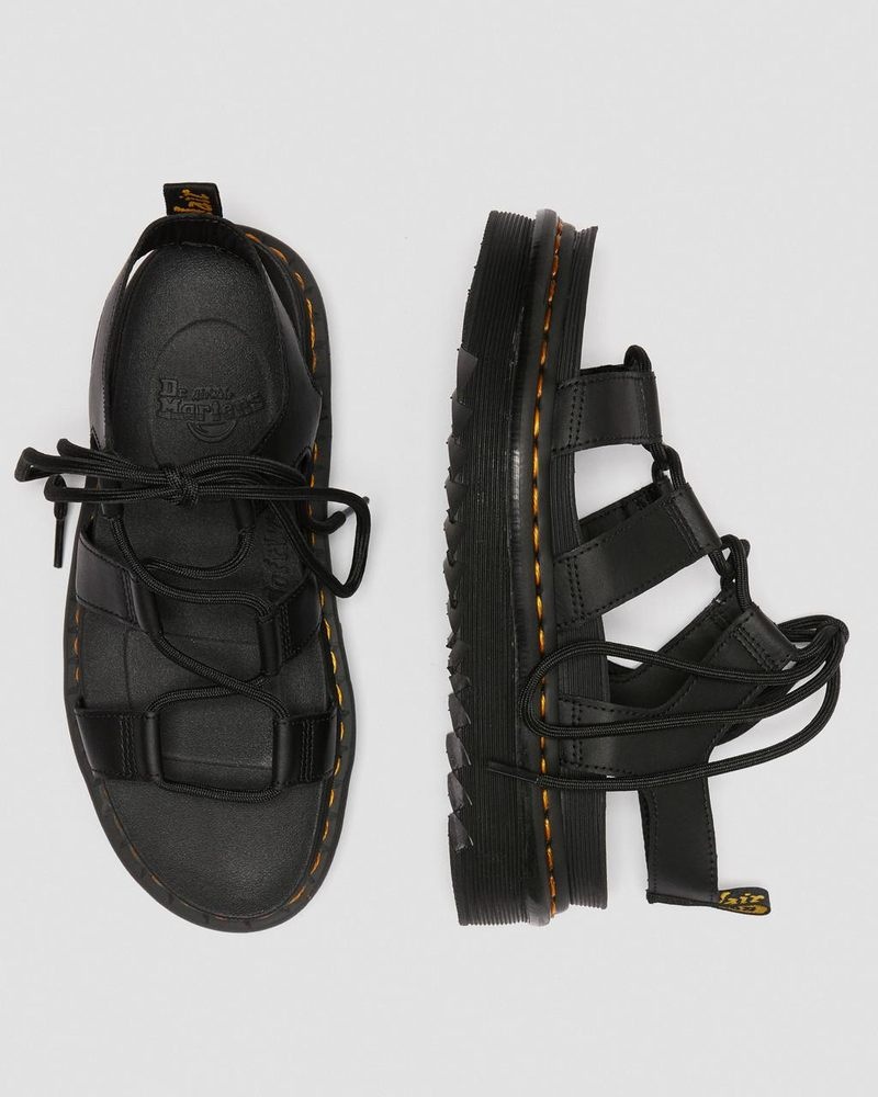 Black Dr Martens Nartilla - Leather Gladiator Sandals (Hydro Leather) Platforms Sandals | GQ71-H5CK