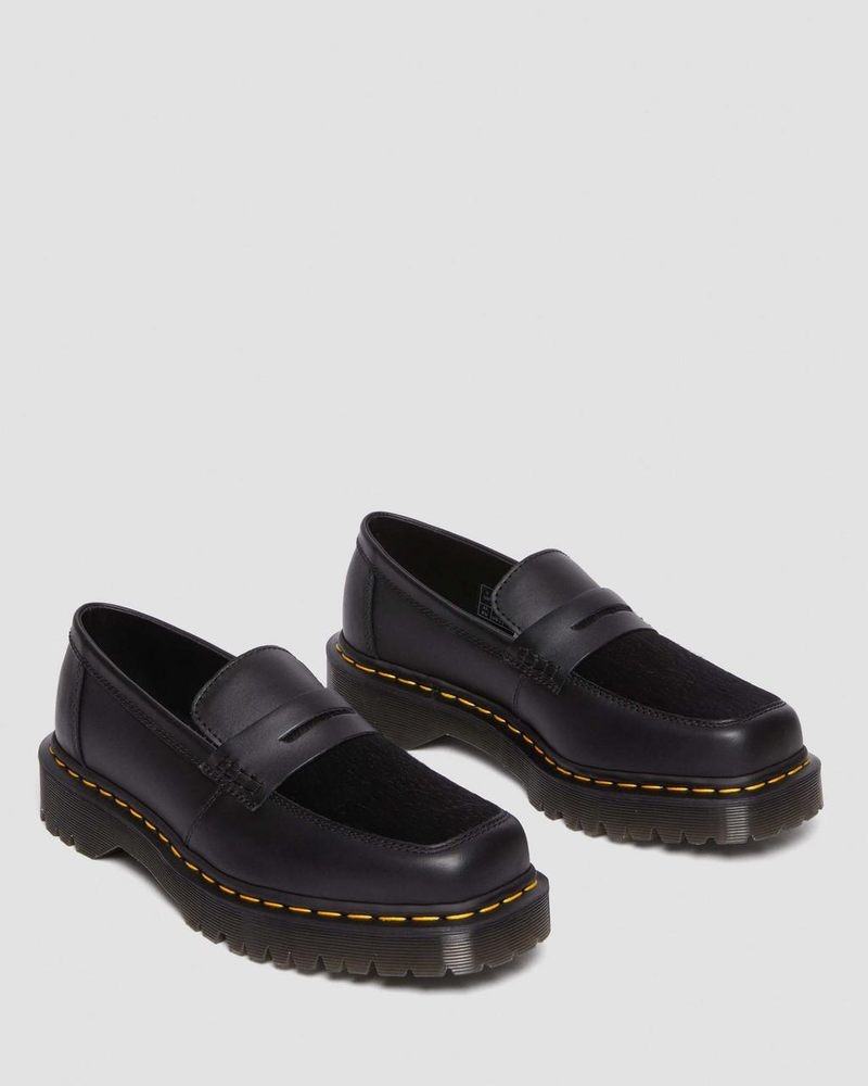 Black Dr Martens Penton Bex Square Toe Hair-On & Leather Loafers (Lucido + Hair On) Shoes | JF04-G8IQ